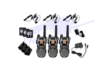 3 Pack Motorola MT352TPR Two Way Radios with Rechargeable Batteries, Headsets, and Charging Cable