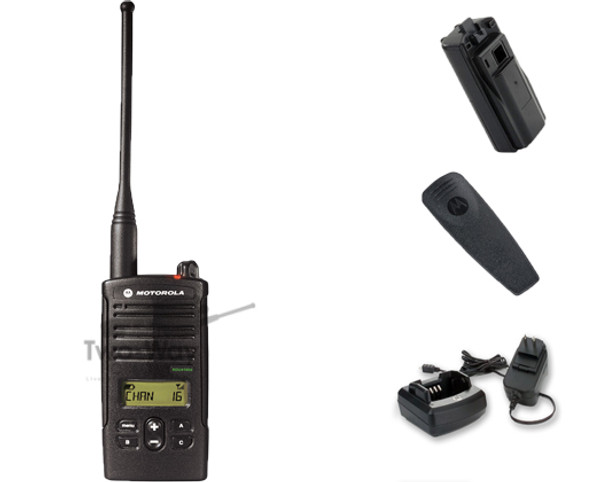 Motorola RDU4160d UHF Two Way Radio, Belt Clip, Charger, and Battery