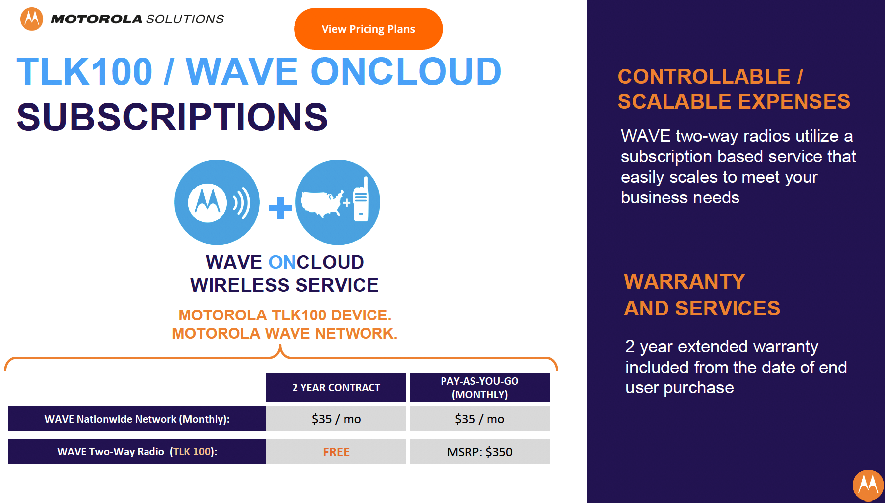 Motorola TLK100 Wave OnCloud Using 4G LTE WiFi Two Way Radio with Nationwide Coverage Monthly Service Fee Required - 4