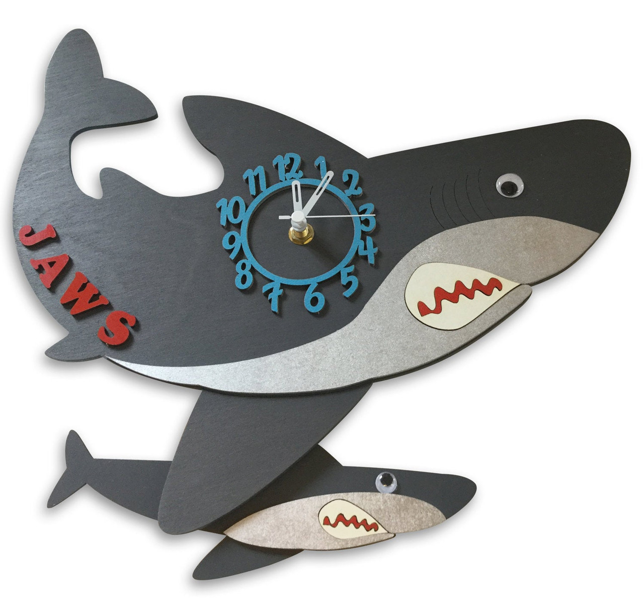 Shark Personalised Wooden Pendulum Clock Handmade in the UK