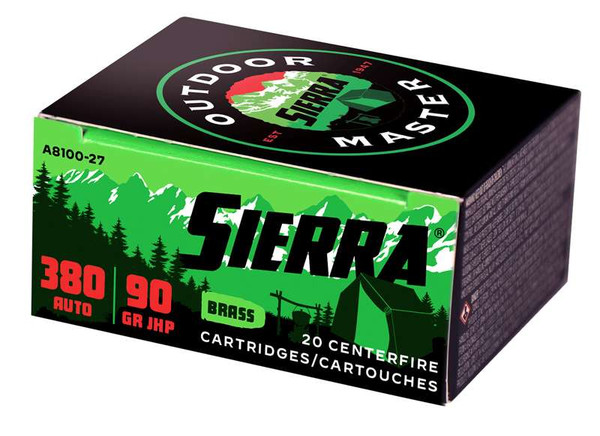 Sierra Outdoor Master 9mm 380 ACP 90 Grain Jacketed Hollow Point (JHP)