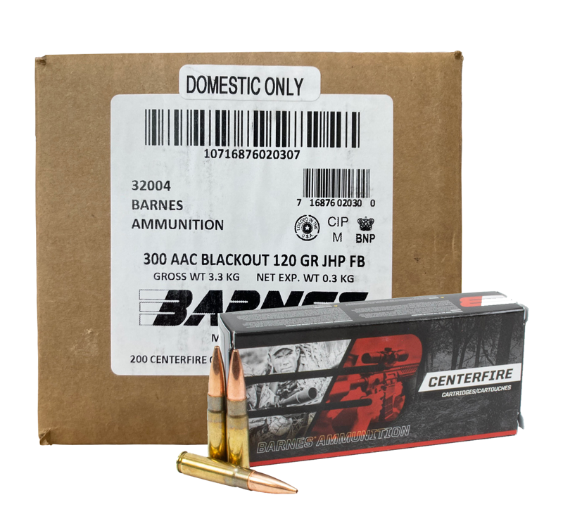Barnes Centerfire Hyper Velocity Centerfire Ammunition, 300 Blackout, Jacketed Hollow Point (JHP), 120 Grain