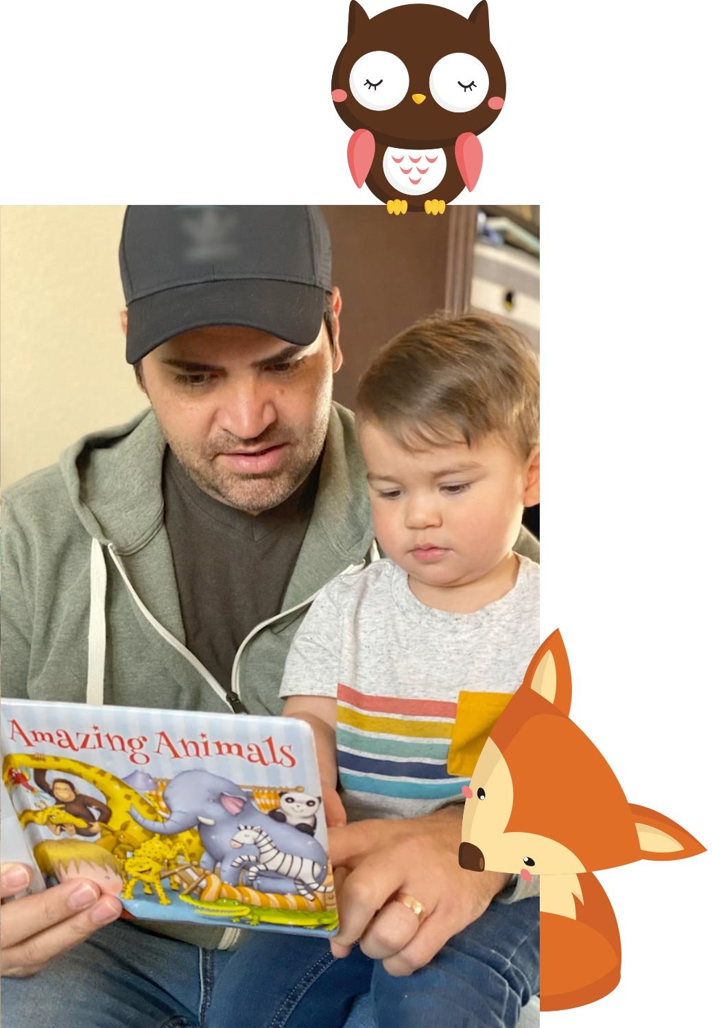 Father reading a book to son