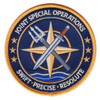 Joint Special Operations Swift Precise Resolute circular patch with compass rose silver trident gray dagger ocean waves navy gold