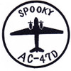 Patch featuring AC-47 aircraft profile with gun ports visible, Spooky callsign, dark operational colors.