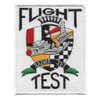 Patch showing F-86 Sabre Jet in profile with flight test designation, aviation blue and silver.