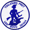 DD-544 USS Boyd Destroyer Patch Tin Can Toujours Pret