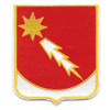Red shield embroidered patch with a gold eight-pointed star and a white lightning bolt
