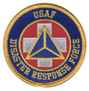 Round patch with USAF insignia and 'Disaster Response Force' text, featuring blue and gold colors with a centered operational emblem.