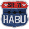 Patch featuring SR-71 Blackbird aircraft in profile silhouette, 'HABU' designation, sleek dark colors with distinctive spy plane design.