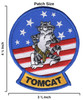 F-14 Tomcat Mascot patch measures 3.75 inches wide by 4.5 inches tall