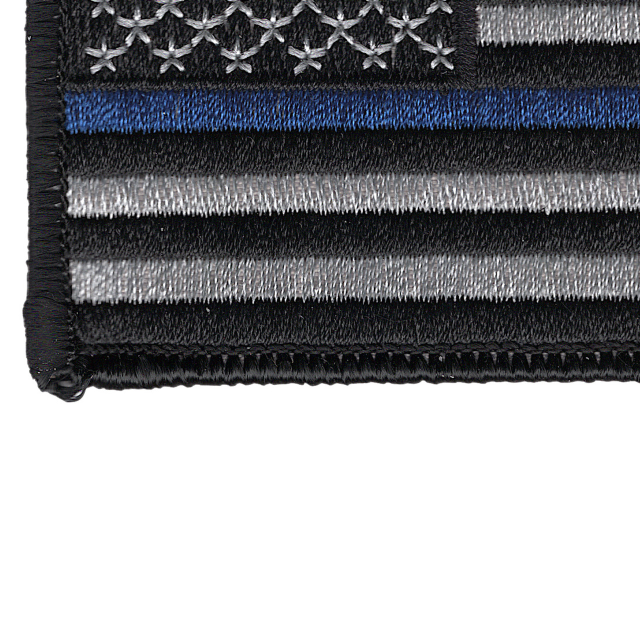 Thin Blue Line American Flag Patch, Black Border, 2 x 3 Inches, Sew on