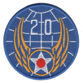Blue shoulder patch with 20th Air Force emblem representing strategic bombing operations and long-range air command.
