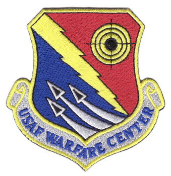 Warfare Center patch with Nellis AFB emblem and air combat training insignia, featuring tactical training design.