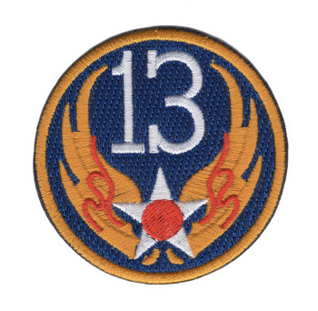 Blue shoulder patch with 13th Air Force emblem representing Pacific tactical air operations and numbered air force command.