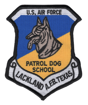 Patch with canine imagery and Lackland AFB identification, security operations colors, professional design.