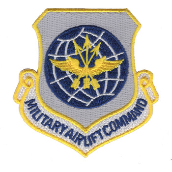 Patch with Military Airlift Command emblem, blue and gold colors, major command insignia.
