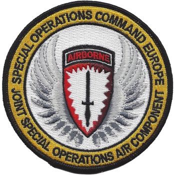 JSOC Europe JSOA Component circular patch with SOCEUR red white shield airborne tab and silver eagle wings