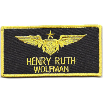 Aviation Pilot Black Wings Yellow Wolfman Patch Hook And Loop