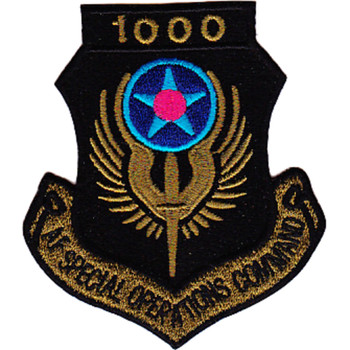 Thousand-hour milestone tab patch in olive drab marking AFSOC operational qualification.
