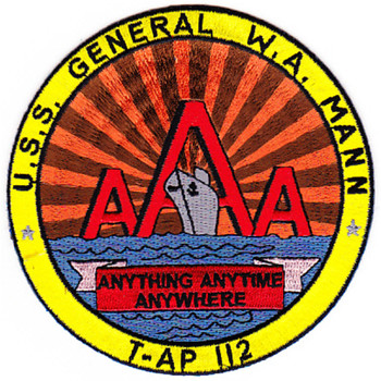 USS General W. A. Mann T-AP 112 Personal Transport Ship Patch