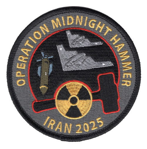 Operation Midnight Hammer Patch – Embroidered Iron-On Morale Patch | B-2 Bomber, Iran Strike, GBU-57 Bomb