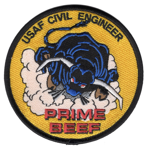 CE Prime Beef patch with civil engineering insignia and rapid repair designation, featuring airfield operations and heavy equipment design.