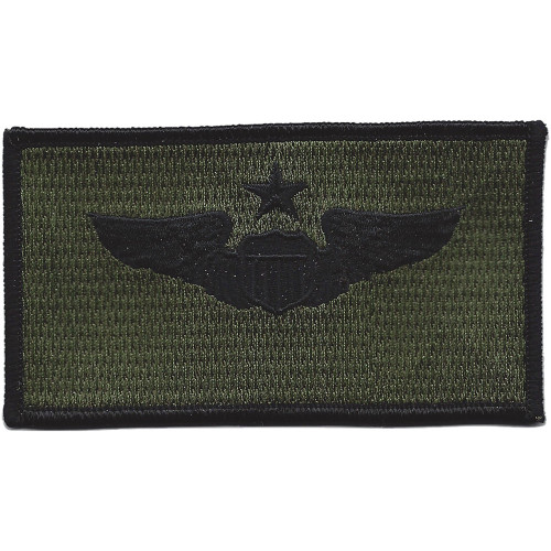 Senior pilot wings patch in black and olive drab colors representing highest aviator qualification and flying command authority.