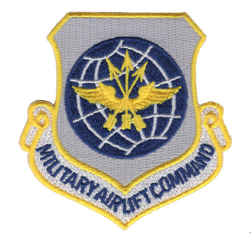 Patch with Military Airlift Command emblem, blue and gold colors, major command insignia.