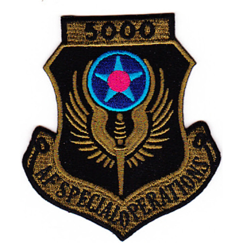Hour accumulation tab patch marking 5000 total flight hours in AFSOC service.