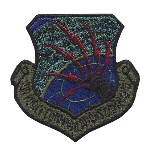 Olive drab Communications Command patch with AFCC insignia in muted thread colors, designed for tactical field wear with subdued embroidered lettering.