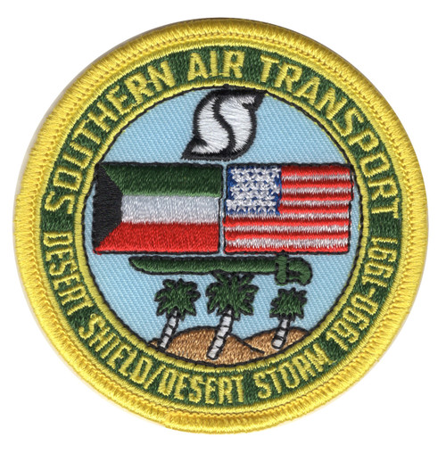 Aviation patch with Southern Air Transport insignia and regional aircraft emblem, featuring colors reflecting contractor operations.