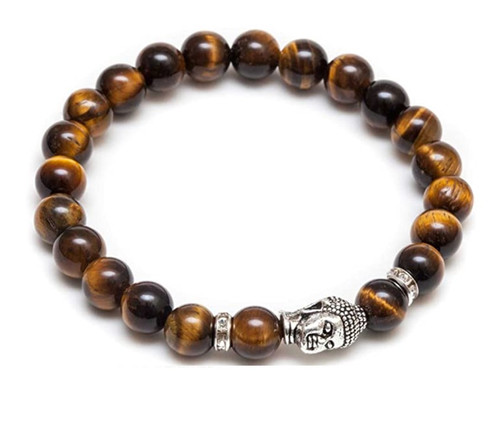 Mens Vintage Buddha Beaded Stretch Bracelet - 
Natural 8mm 
Tigers Eyes Semi-Precious