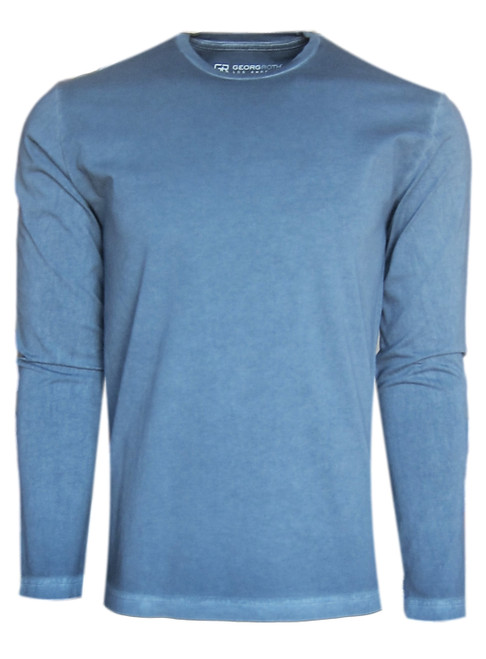 Luxury Long Sleeves Crew-Neck Pima Cotton Mens Tshirt in Gasrment Dyed Capri Blue (Softer than ever)

Georg Roth is proud to feature his love of t-shirts. 
The World’s Greatest
T-Shirt
Made of natural materials
Our guarantee:
100% Supercombined Pima Cotton / Organic
Wash UP TO 60 DEGREES Celcius 
Zero percent shrinkage, dryer proof
Maximum maturity of elasticity & shape
Ecological dyes of supreme quality & free of chemicals
