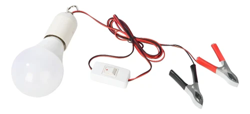 Lámpara de LED 12w 12v DC con Portalámpara E27, Interruptor y Cocodrilos Werke