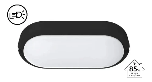 Tortuga Plafón LED Ovalada 12w Exterior Fría Color Negro Werke - Pack x2