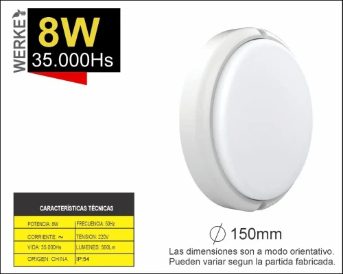 Plafón Tortuga LED Redonda Blanca 8w Luz Fría Werke - Pack x2