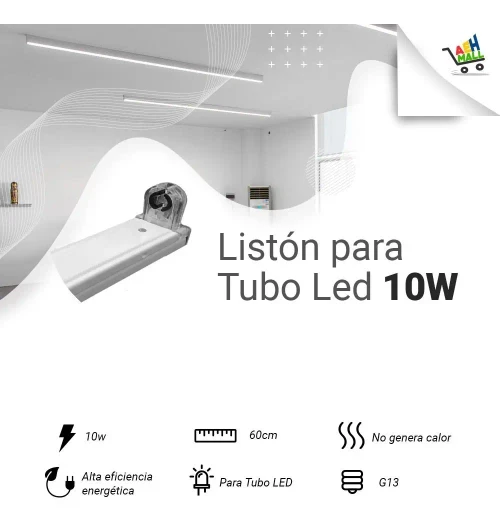 Listón para Tubo LED T8 1x10w 60cm Werke - Pack x5