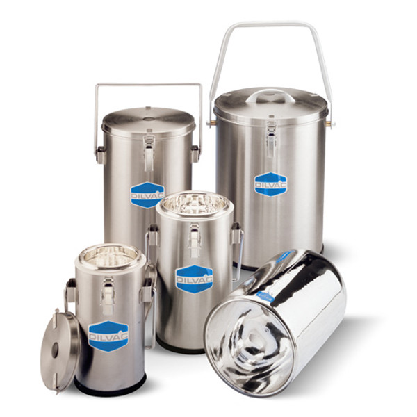 Dilvac Stainless Case Dewars with Handles and Locking Lids