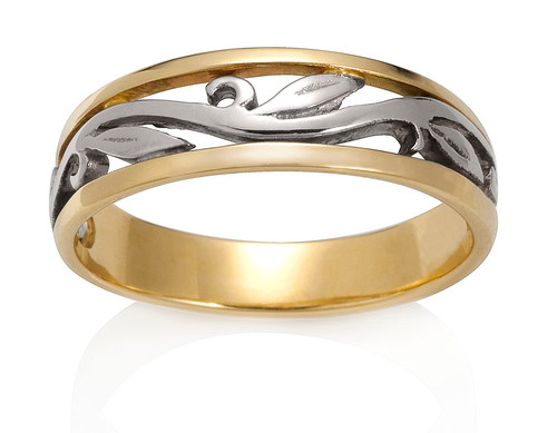 Men's 2 Color Open Leaf Ring by David Virtue Jewelry