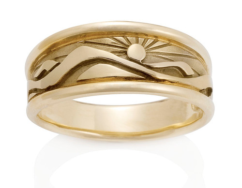 Men's Wide Mountains and Sun Ring by David Virtue Jewelry