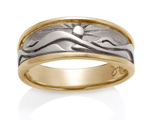 Men's 2 Color Eastern Mountains and Sun Ring by David Virtue Jewelry