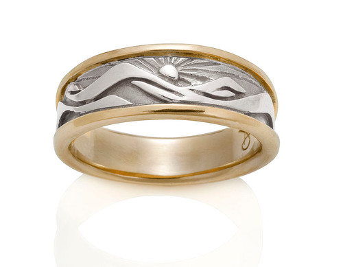 Women's 2 Color Eastern Mountains and Sun Ring by David Virtue Jewelry