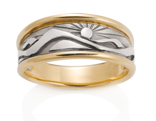 Men's 2 Color Mountain and Sun Ring David Virtue Jewelry