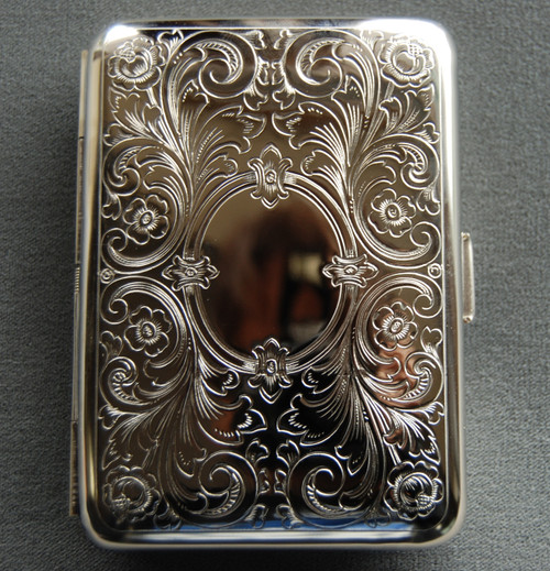 Sterling silver pocket cigarette case  Florentine