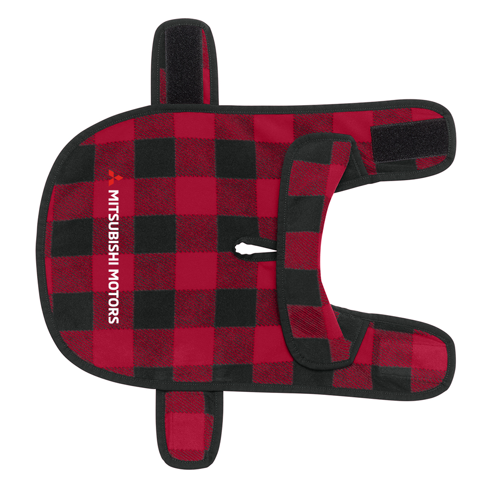 Fleece Pet Jacket product image featuring official Mitsubishi Motors branding, detailed construction, and lifestyle-ready automotive accessory design