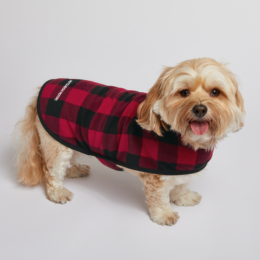 Fleece Pet Jacket product image featuring official Mitsubishi Motors branding, detailed construction, and lifestyle-ready automotive accessory design