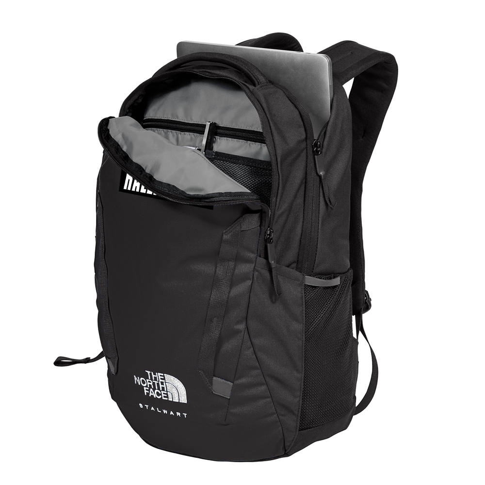 RALLIART Backpack by The North Face product image featuring official Mitsubishi Motors branding, detailed construction, and lifestyle-ready automotive accessory design