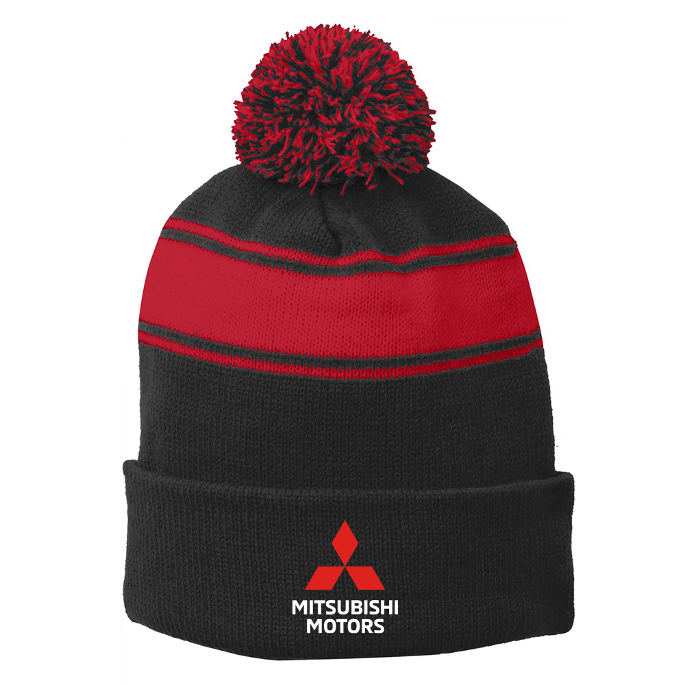 Mitsubishi Motors Poof Beanie with Stripes product image featuring official branding, premium materials, performance-inspired design, and automotive lifestyle styling