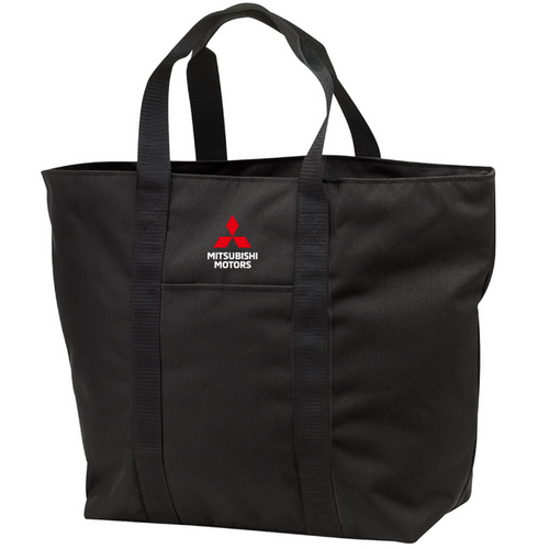 Utility Zip Tote product image featuring official Mitsubishi Motors branding, detailed construction, and lifestyle-ready automotive accessory design